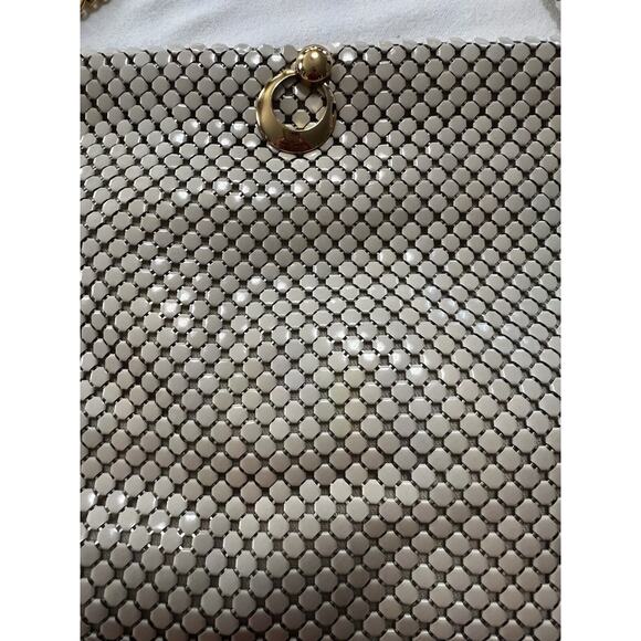 Vintage Signed Whiting Davis Cream Enamel Purse Evening Bag Doorknocker Accent - Picture 8 of 9